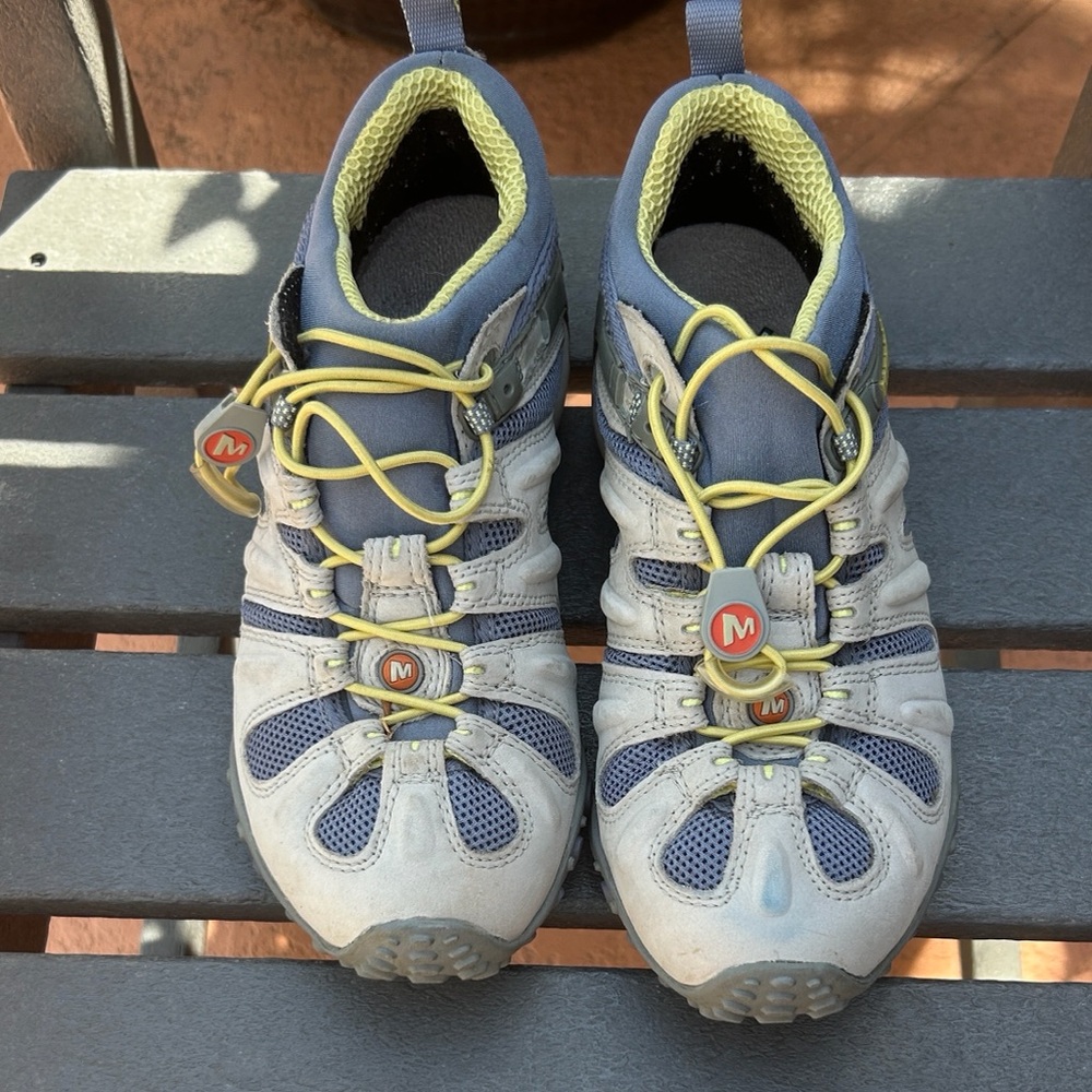 Merrell Navy and Gray Trail Shoes with Lime Accents